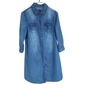 Ci Sono Cotton Chambray Mini Shirt Dress Pockets Size M Blue Americana Prairie